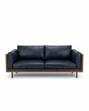 DIVANO TURNER IN ECOPELLE BLU E LEGNO